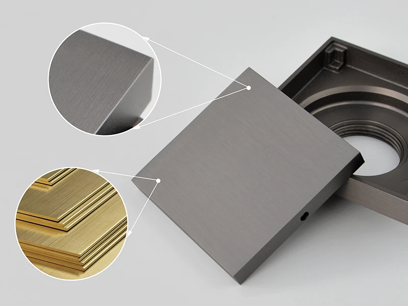 Chiếc phễu bằng đồng thau và hoàn thiện bề mặt màu xám mờ phay xước kim loại