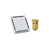 Phễu thu sàn bằng đồng mạ chrome sáng bóng, có thể cắt gạch đặt vào mặt nắp lõm, chức năng thoát nước nhanh và ngăn mùi hôi hiệu quả.