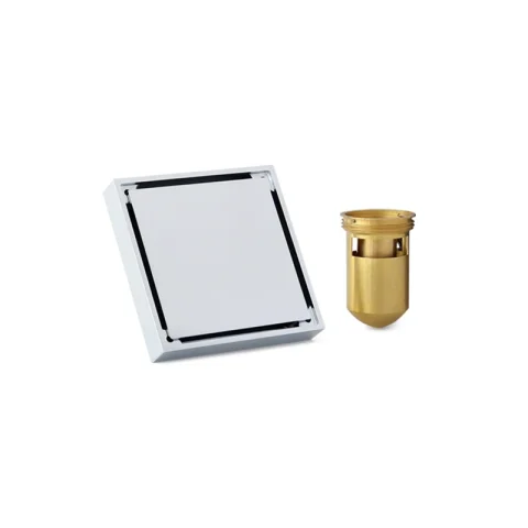 Phễu thu sàn bằng đồng mạ chrome sáng bóng, có thể cắt gạch đặt vào mặt nắp lõm, chức năng thoát nước nhanh và ngăn mùi hôi hiệu quả.